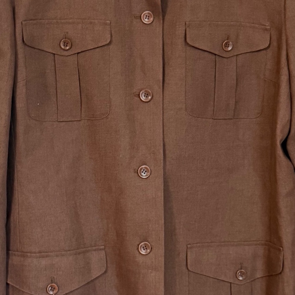 Talbots‎ Irish Linen Safari Field Jacket Womens 16 Chocolate Brown Utilty Blazer - Picture 5 of 11